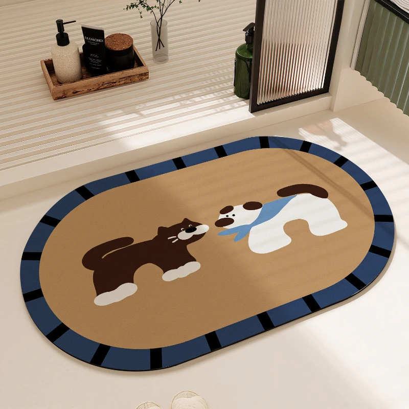 

VIKAMA Cute Cartoon Dog Bathroom Mat, Super Absorbent Anti Slip Soft Washable Floor Mat, Suitable for Home Decoration