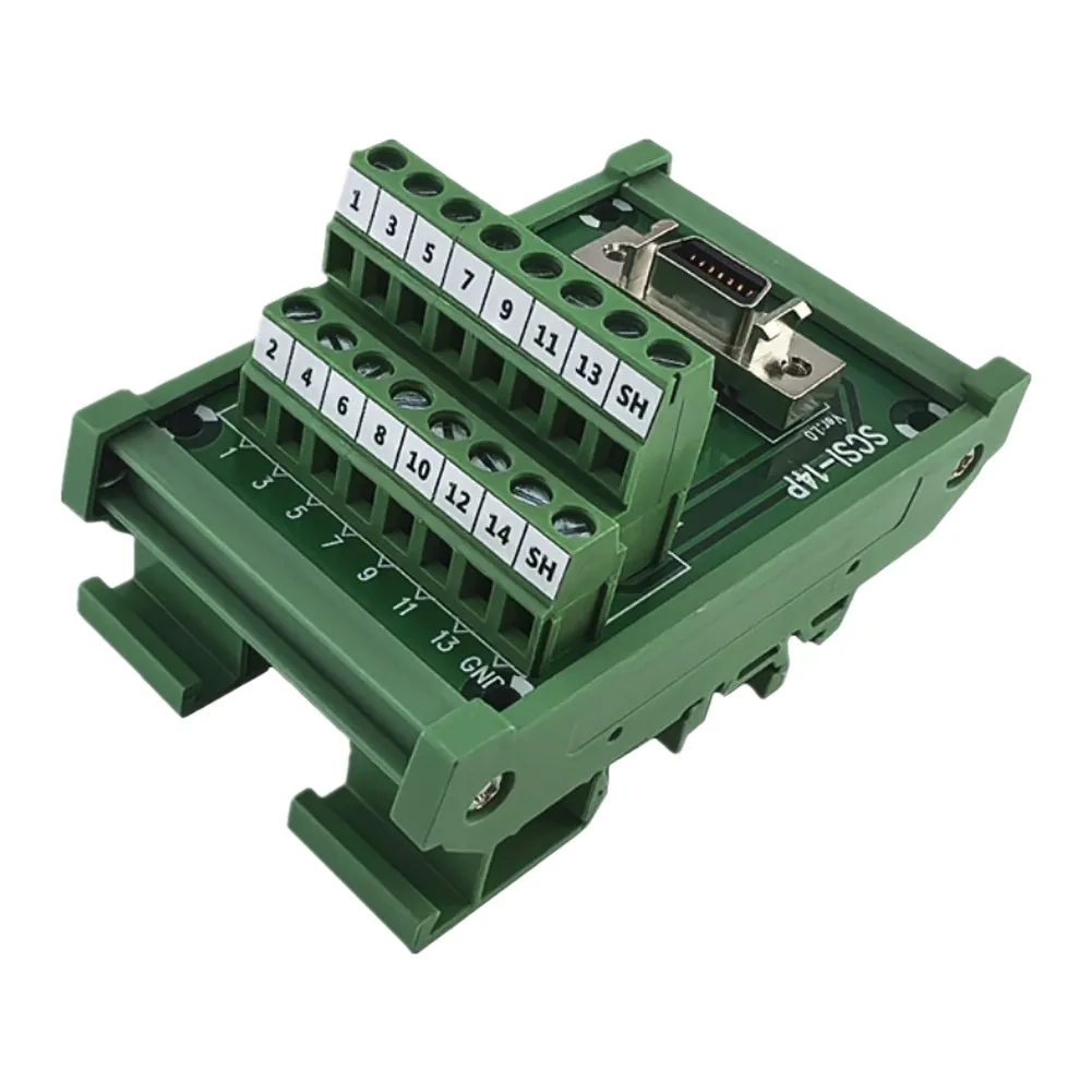 SCSI 14P CN F Green Terminal Block CN Slot Type For for PLC Control Applications DIN Rail Mountable 53mm x 87mm x 52mm