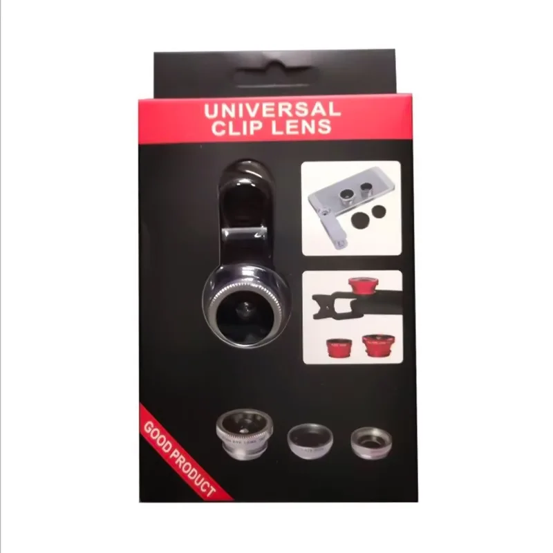 Suitable For Mobile Phone Lenses Magnifying Glasses 180 Degree Fisheye Wide Angle Macro Selfie Sticks Three In One Clip Lens ABS