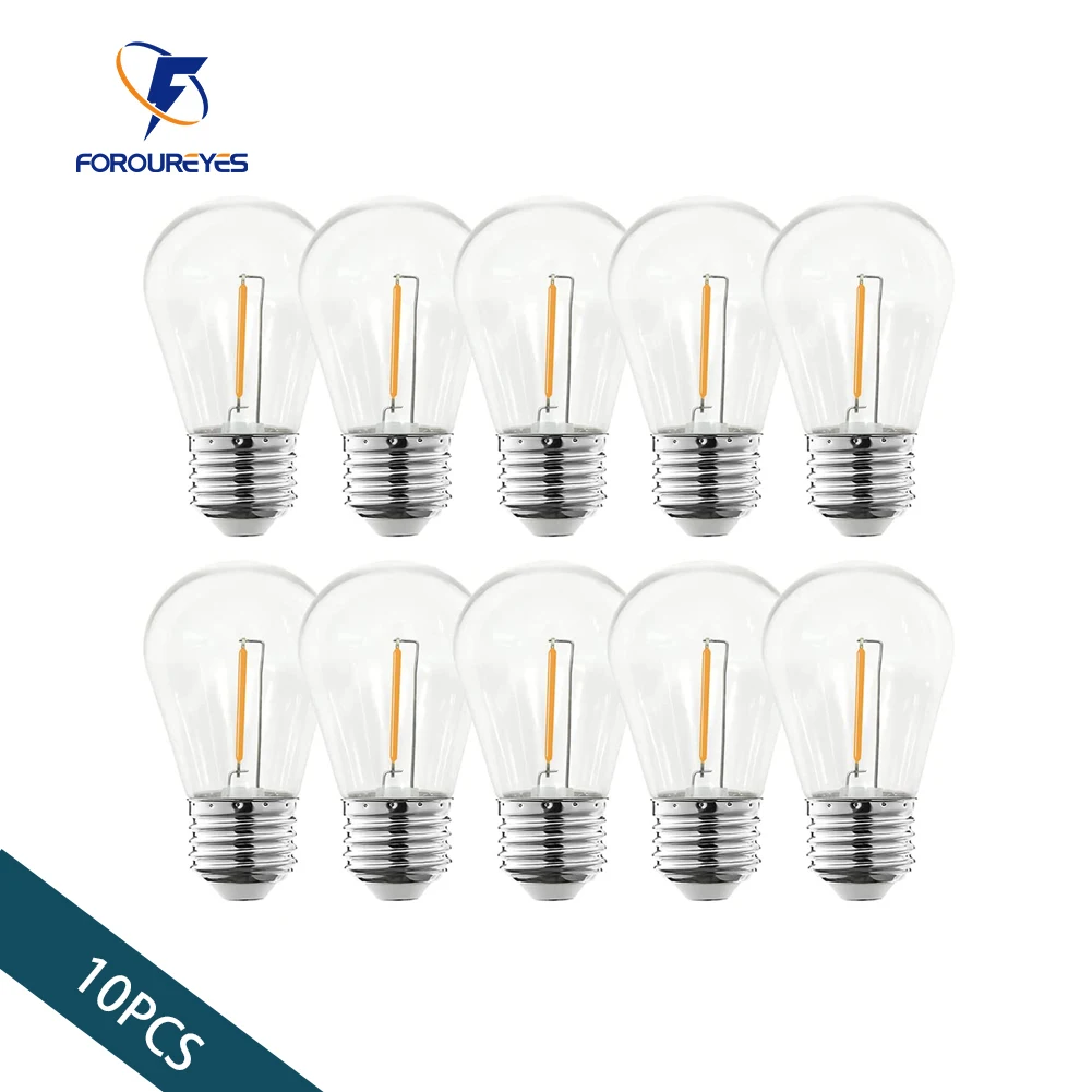 Confezione da 10 lampadine a filamento S14 per luci a stringa solare E27 E26 5V 1W copertura per PC lampadine a Led bianche calde impermeabili