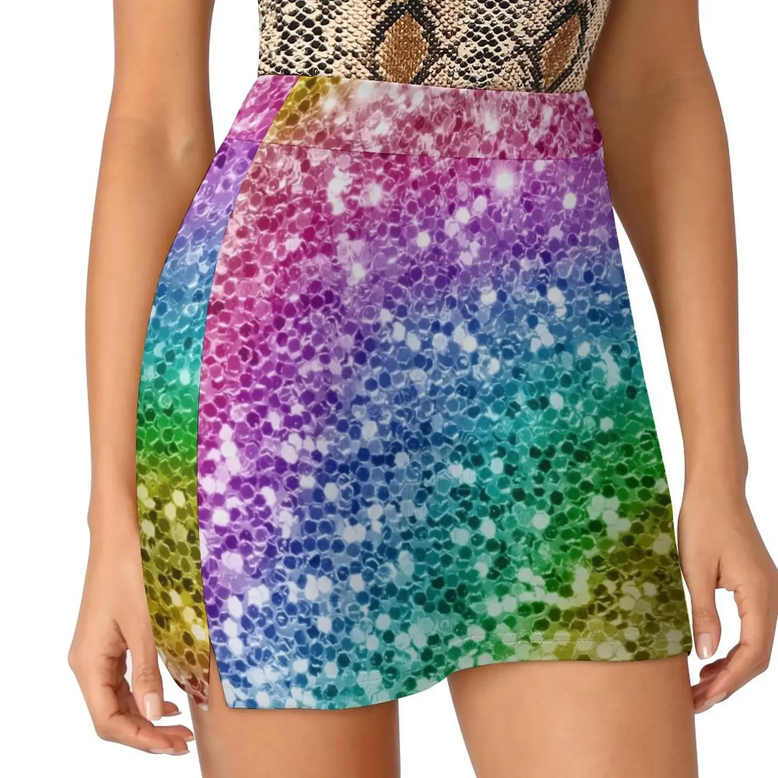 

Rainbow Faux Sparkly Sequins Mini Skirt short skirts for women clothes for woman dresses summer woman 2025