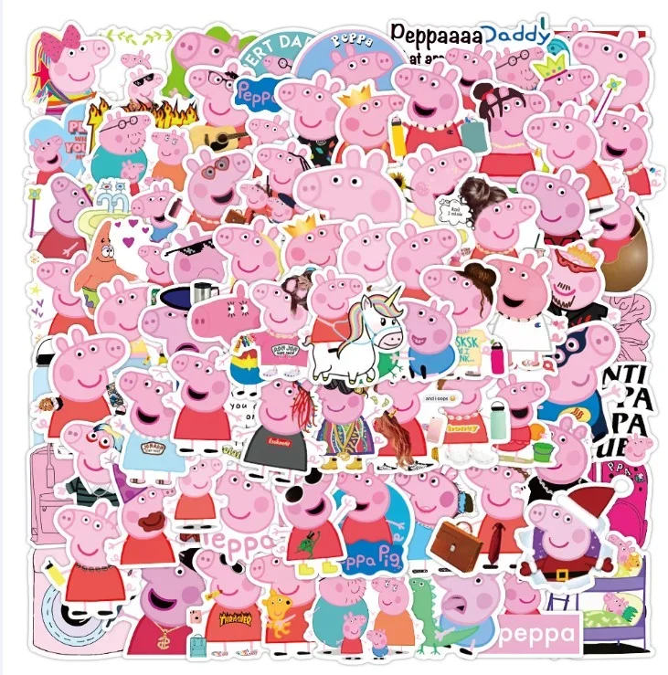 100pcs Not Repeated New Cartoon Anime Cute Peppa Pig Kids Sticker