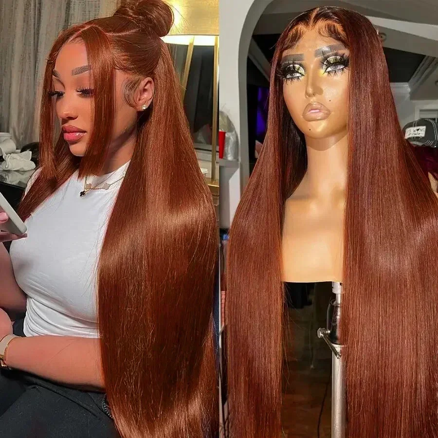 

4 Chocolate Brown 16-36 Inch Straight Hair Wig 100% Natural Brazilian Human Hair Wig 13x4 13x6 HD Lace Frontal Wigs 200 Density