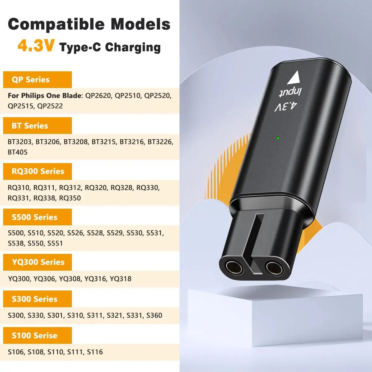 Single Blade Compatible with QP2520 QP2515 QP2620 Series 4.3V Type-C Shaver Adapter and Charging Converter with Charging