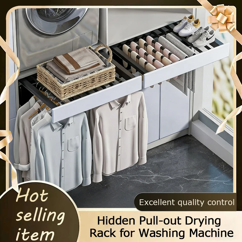 

Hidden Retractable Drying Rack Pants Hanger Pull Out Storage Slide Rail For Balcony Washing Machine Wardrobe Built In Drawer
