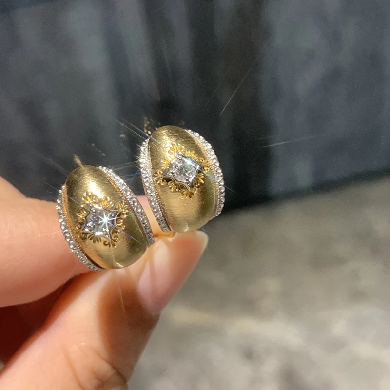 Aazuo Vintage Style 18K Yellow Solid Gold Real Natrual Diamonds 0.20ct Fairy Clip Earring Gifted For Woman Birthday Party Au750