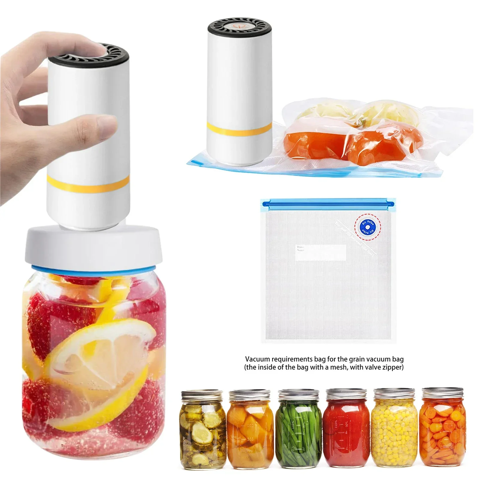 Universal Mason Jar Sealer Vacuum Kit BAP Free Vacuum Sealing Machine Food Storage Wear-Resistant for Wide Mouth Kitchen Gadgets