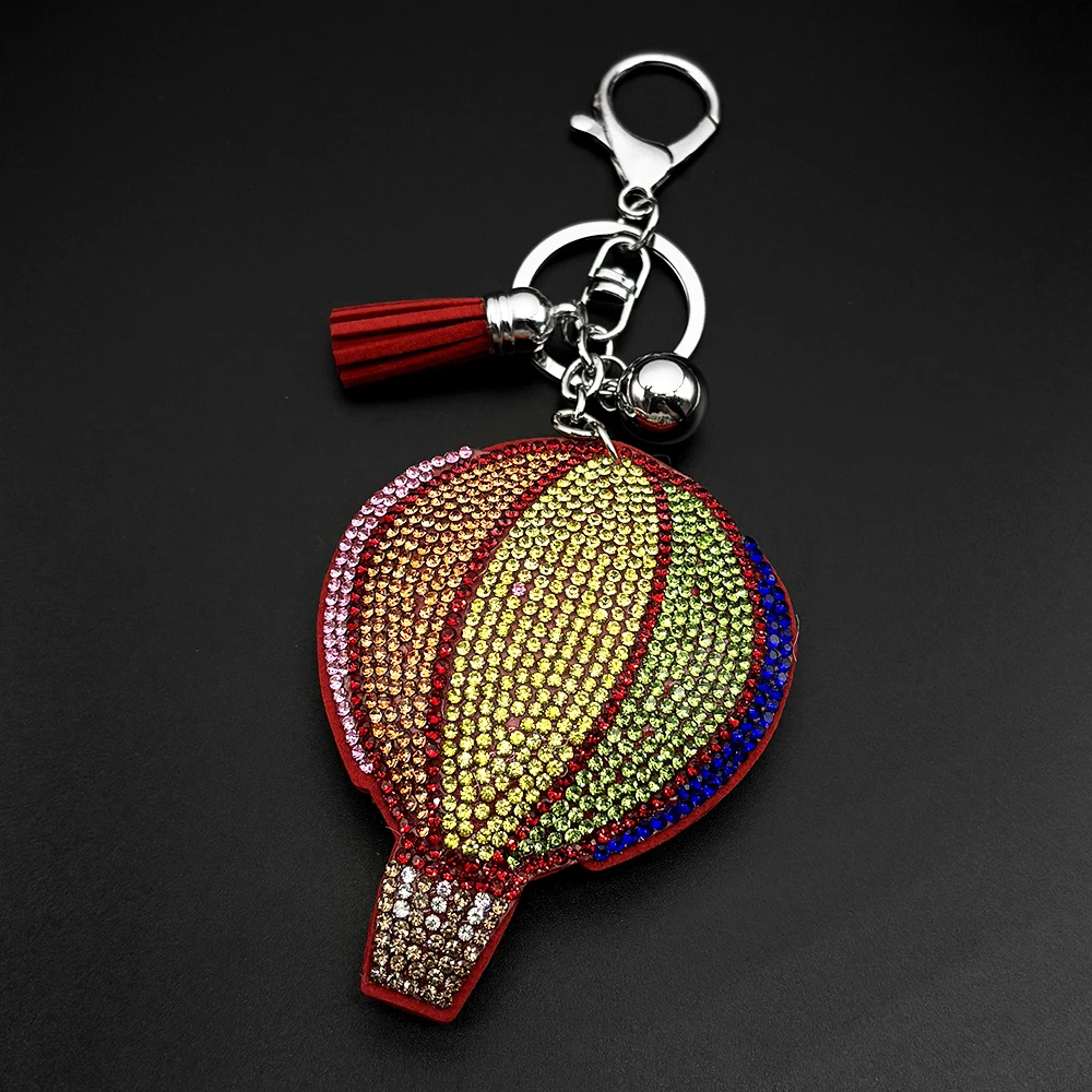 Rainbow Hot Air Balloon Keyring For Women Men Rhinestone Shine Female Bag Charm Hanging Keyholder Jewelry Decoration Gifts