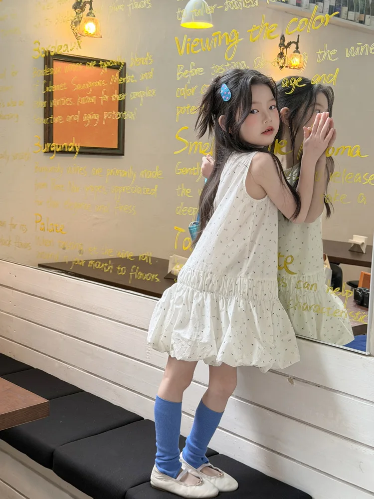 2026 Summer New Girls flower Dress Sleeveless Lace Up Flower Bud Skirt Travel Birthday Versatile Children Dress