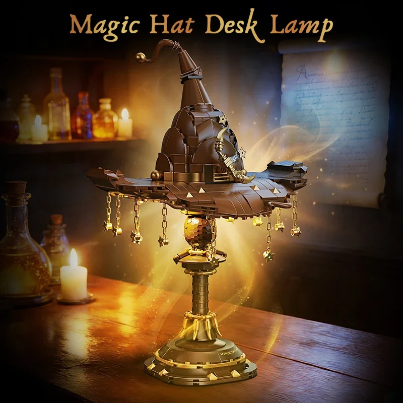 698PCS Magic Hat desk lamp Building Blocks Simulation Desk Lamp Creative Fantasy Bricks Toy Wizard Hat Night Light Adults gifts