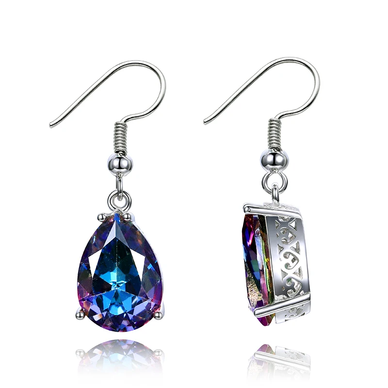 NASIA Jewelry Silver Mystery Rainbow Crystal Earrings for Women Girl Ear Hook Style Earrings Engagement Party Decor