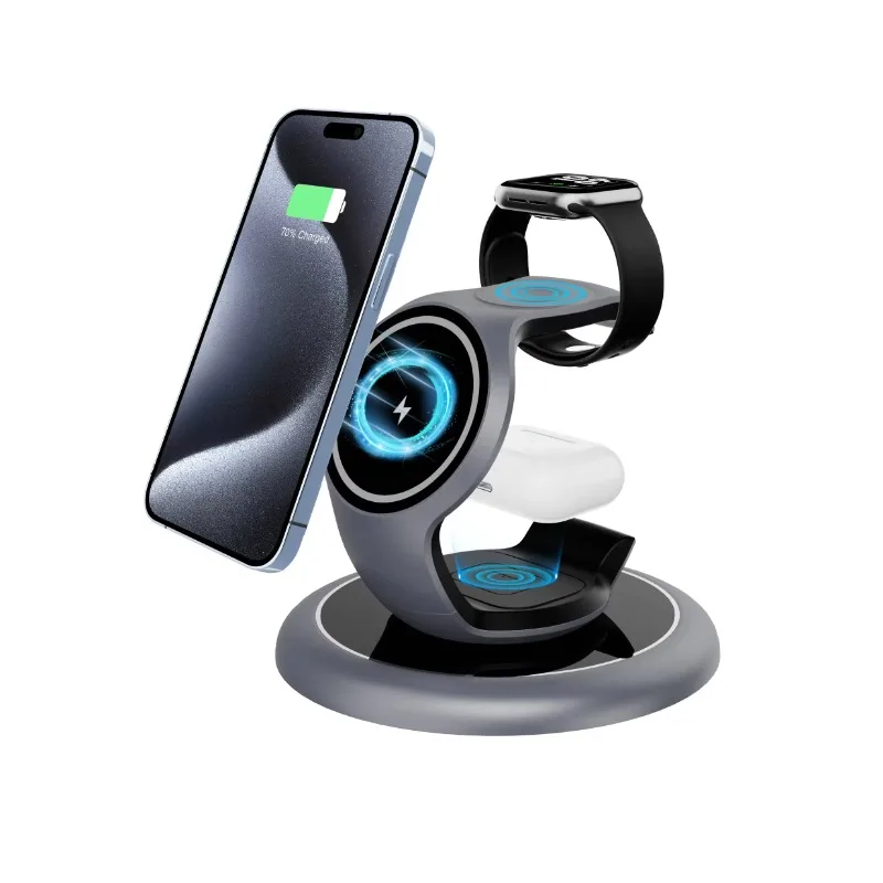 New Mobile Phone Holder 15W Fast Watch Earphone Station Custom Logo Qi Multifunctional Strong Magnetic 3 in 1 Wireless Charger