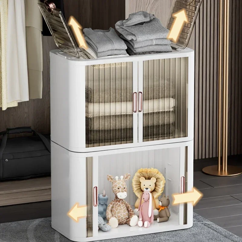 Modern Double door clothes toy storage box large capacity transparent locker household simple wardrobe snacks clothing storage