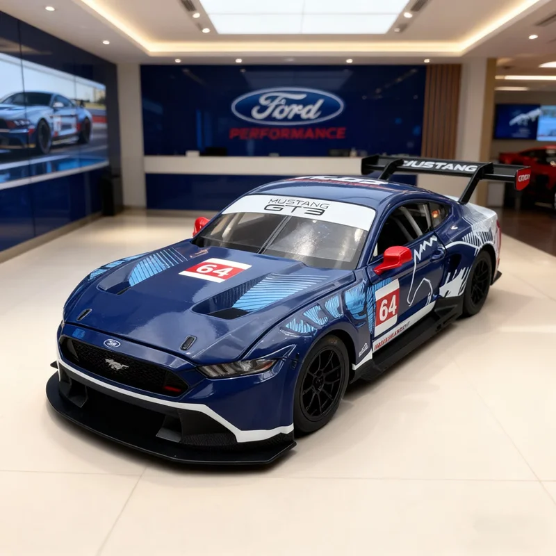 

1:24 Ford Mustang GT3 # 64, модель гоночного автомобиля из сплава, литой под давлением металлический мускулистый спортивный транспорт, модель автомобиля, звук и свет, подарки для детей