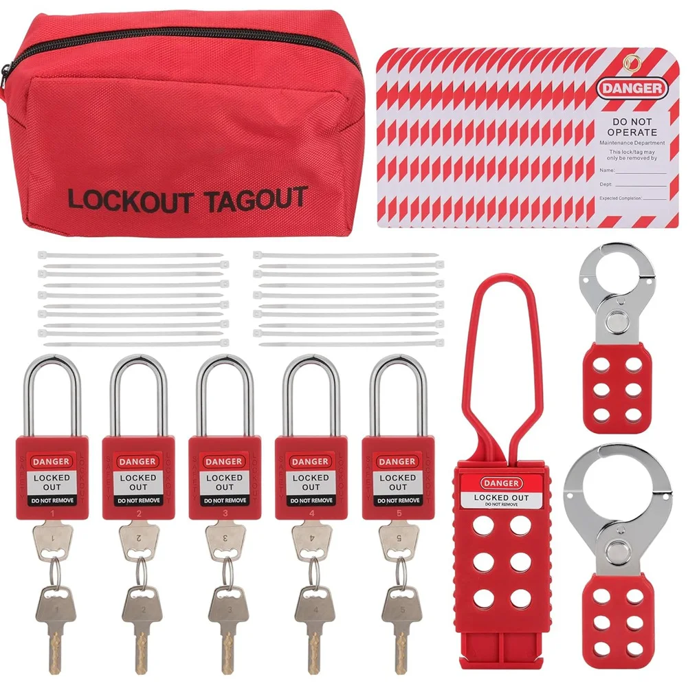 A11E-Lockout Tagout Kit Electrical Loto-With Padlocks,Hasps, Zip Ties, Tags & Storage Bag For Industrial/Electrical Equipment