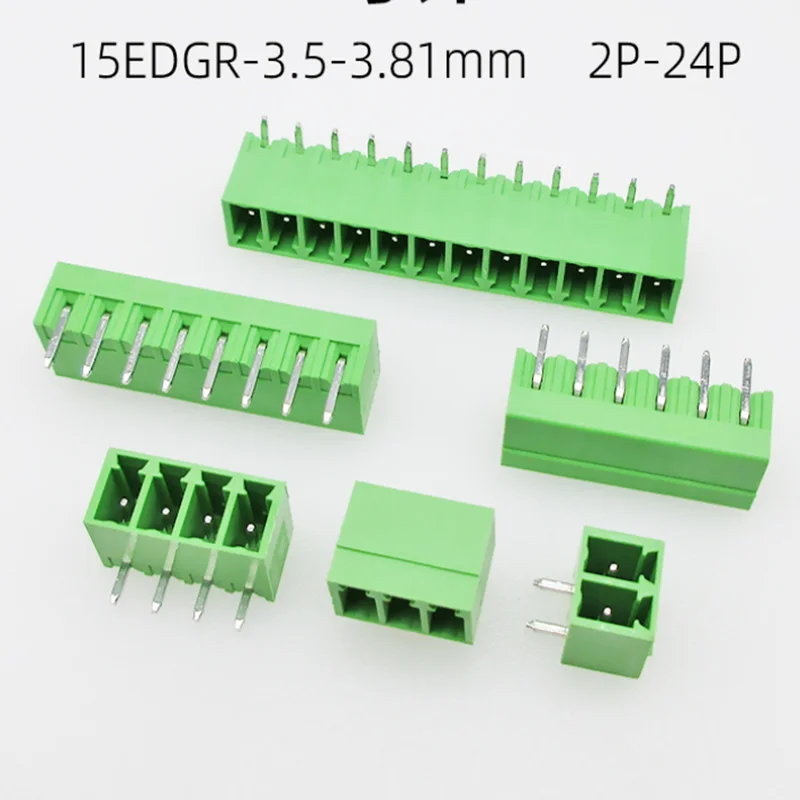 100pcs /lot PCB wiring terminal 15EDGRC KF2EDGR 3.5mm 3.81MM 2p-24p  wiring plug green plug-in KF2EDGVPCB welding terminal EDGR