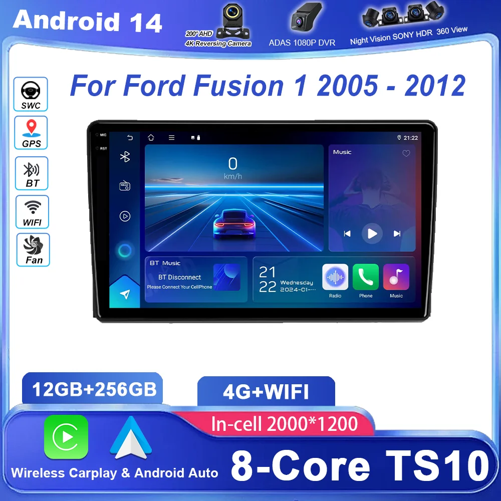 

Car Android 14 Radio Stereo For Ford Fusion 1 2005 -2012 Auto Multimedia Video Player GPS Navigation 4G QLED Screen NO 2Din WIFI