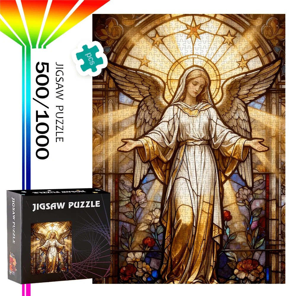 

500 шт./1000 шт. высококачественная головоломка из витражи ангела | Портативный картонный пазл на день рождения, Хэллоуин, Рождество, спасибо