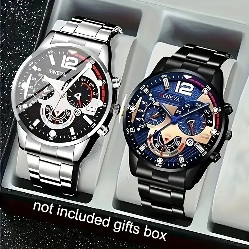 2-piece men's quartz watches, combining a business and sports style, suitable as Valentine's Day and New Year gifts
