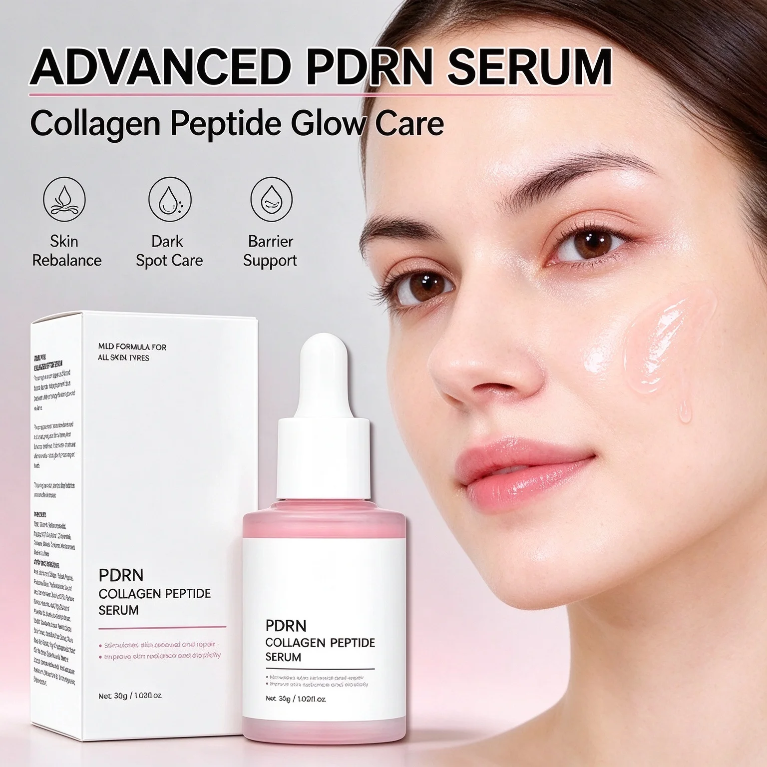 Korean Facial Serum with Salmon PDRN Collagen Peptide for Dull Skin Elasticity Repair Renewal Anti Aging Hydrating Glow Essence