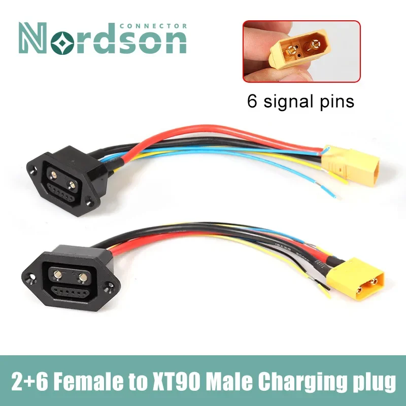 2+6 to XT90 Male Tower Electric Vehicle Lithium Battery Plug 2+6 Female with Signal Line Charging Connector 8pin Power Cord