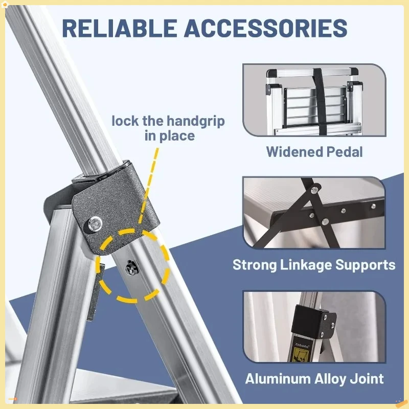 سلم ألومنيوم 4 خطوات - مقبض يد قابل للسحب، دواسة واسعة مضادة للانزلاق - 330 رطل، للاستخدام المنزلي