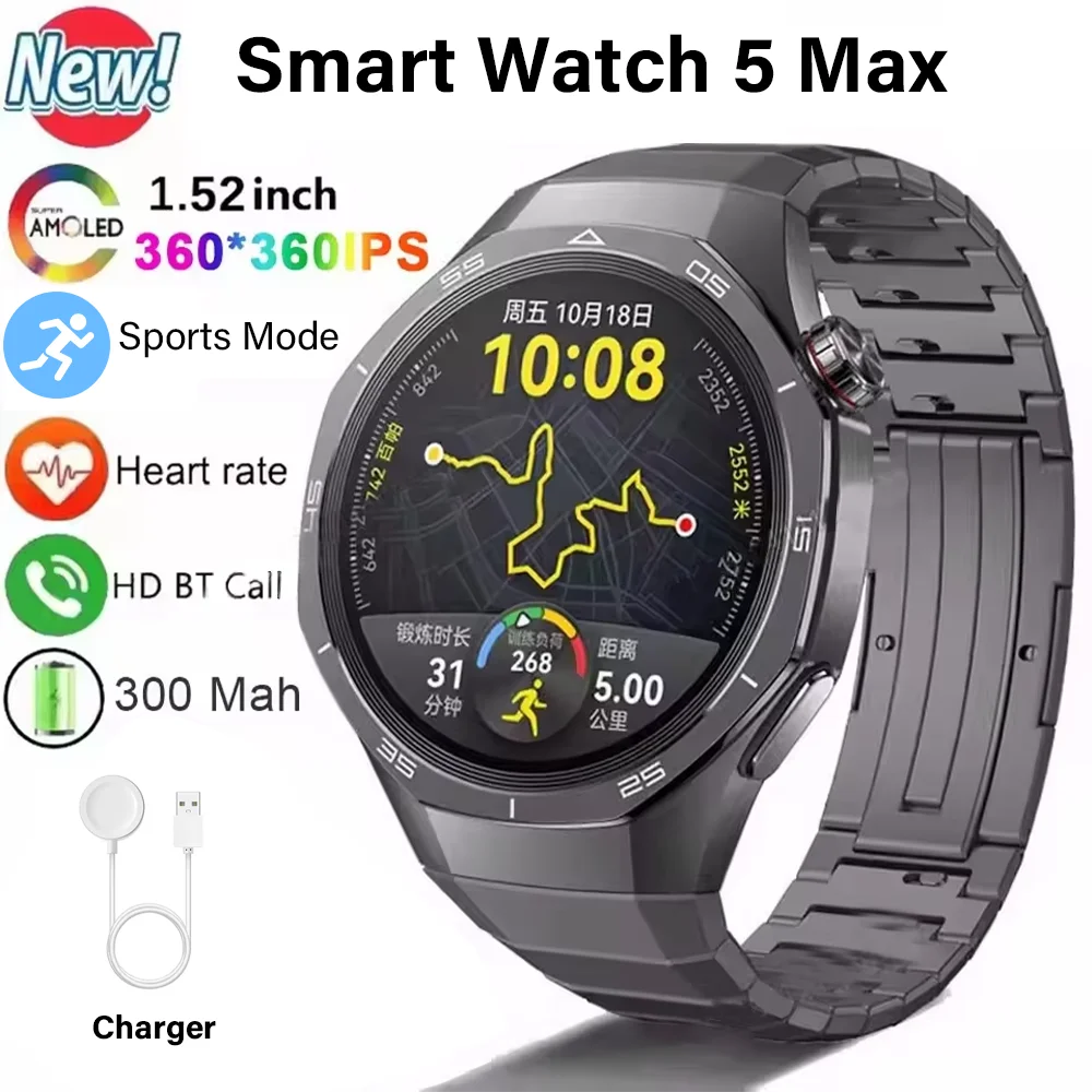 

Смарт-часы LAXASFIT 2026: Новинка, 1.52 HD экран, Bluetooth-звонки, пульсометр, NFC, для мужчин и женщин, для спорта на открытом воздухе