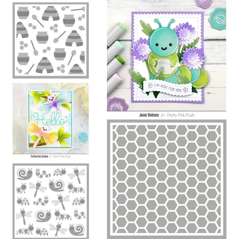 Dandelion Honeycomb Bugs Layered Bees Clear Stamp and Metal Cutting Dies Seal for DIY Die Scrap Booking Photo Album Card Making