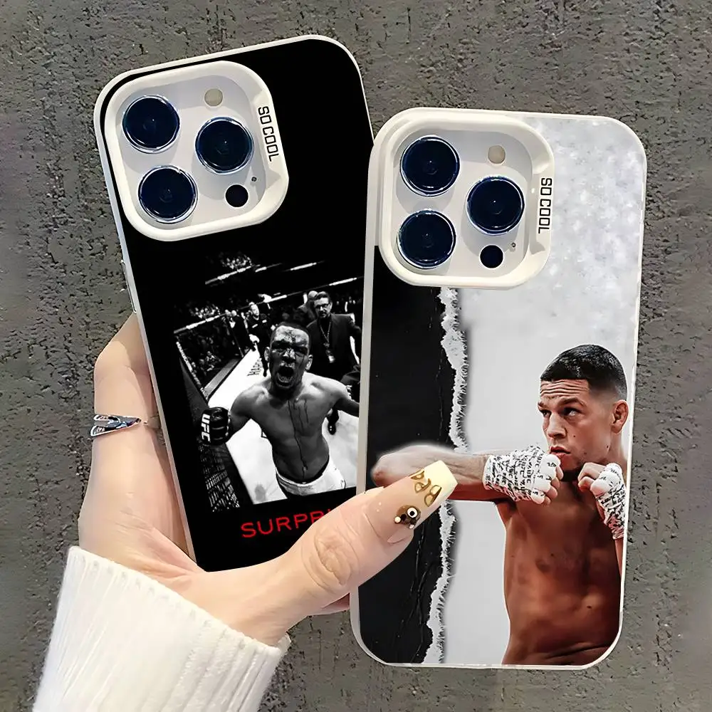 

N-Nate D-Diaz Boxing Phone Case For iPhone 17,16,15,14,13,12,11,Pro,XS,Max,Plus,Mini,SE White Candy Matte Shockproof Cover