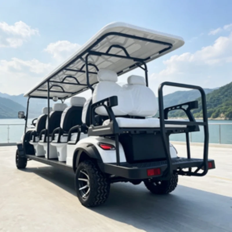 China Custom Electric Golf Cart 6 Passenger Golf Cart 4+2 Seater Club Car 14 Inch Tire Seat With Headrest Roof LED Light Strips