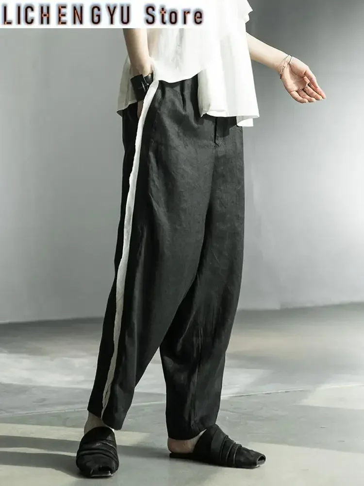 

Брюки женские с широкими штанинами, черные свободные штаны с высокой талией, Прошитые сверху, с карманами, модная трендовая модель, весна-осень