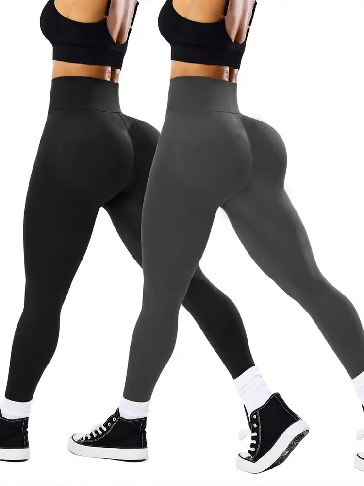 กางเกงเลกกิ้งโยคะเอวสูงสำหรับผู้หญิง แพ็คคู่ สีผสม ผ้าไหมน้ำแข็ง สัมผัสนุ่มเหมือนผิวเปลือย เหมาะสำหรับออกกำลังกาย พิลาทิส โยคะ ทรงสกินนี่ ซับเหงื่อ