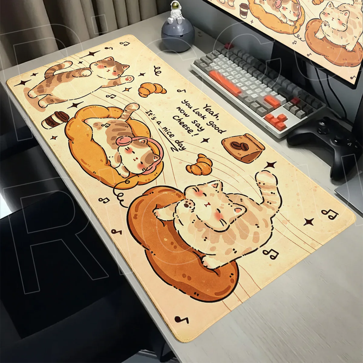 Large Computer Gaming Speed Keyboard Mat Ins Style Cute Coffee Cat Mouse Pad Anime Office Rug XXL Rubber Anti-slip Long Mausepad