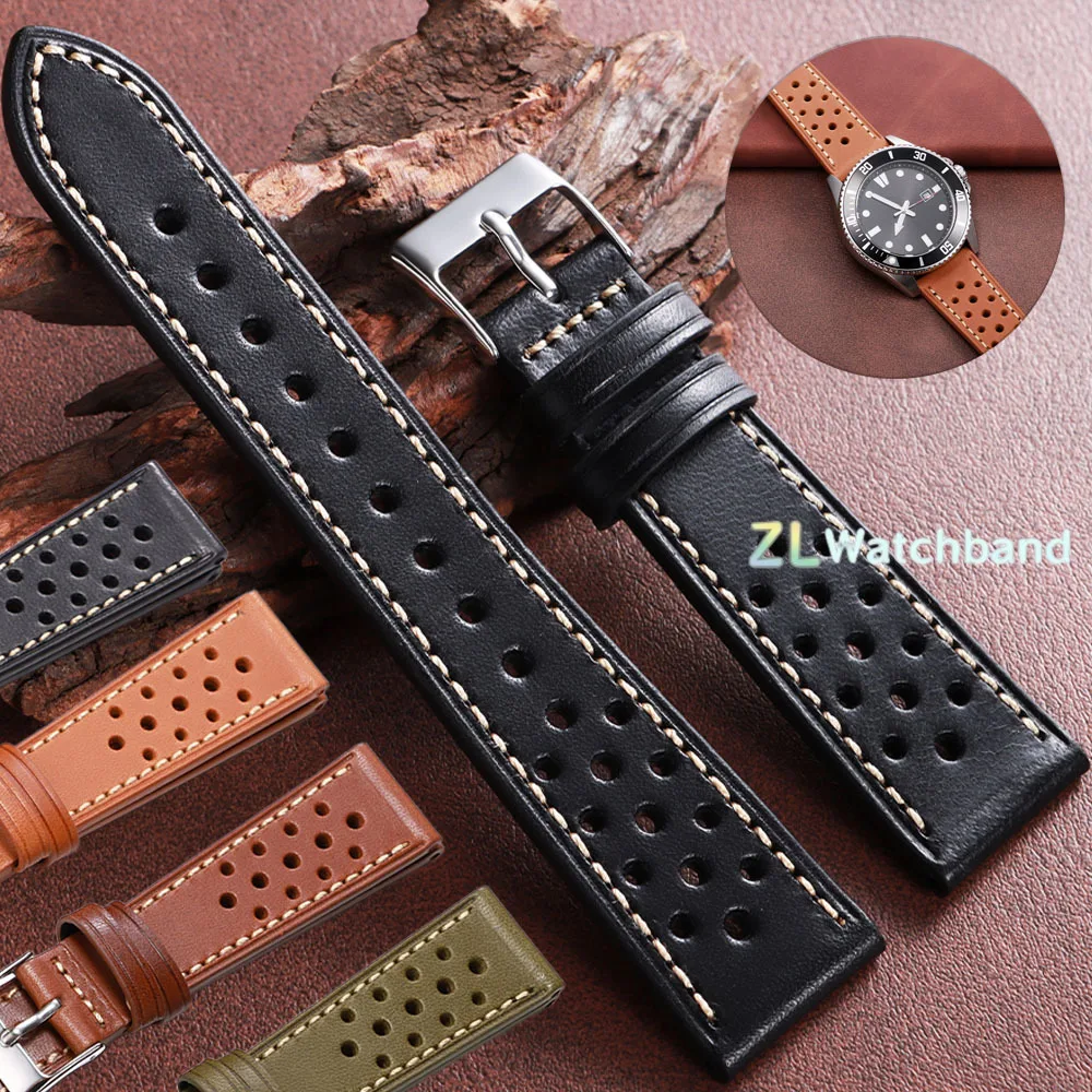 Handcrafted Pueblo Italian Cowhide Leather Strap Ventilated 18mm 20mm 22mm for Seiko for Rolex WatchBand Men's Watch Accessories