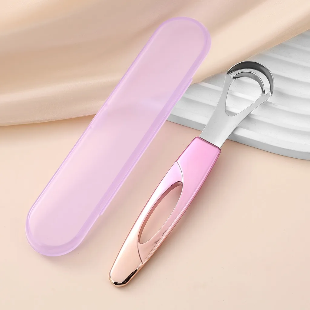 Stainless Steel Tongue Scraper Colorful Gradient Handle Double-Layer Tongue Cleaner Oral Care Tool Portable with Storage Case