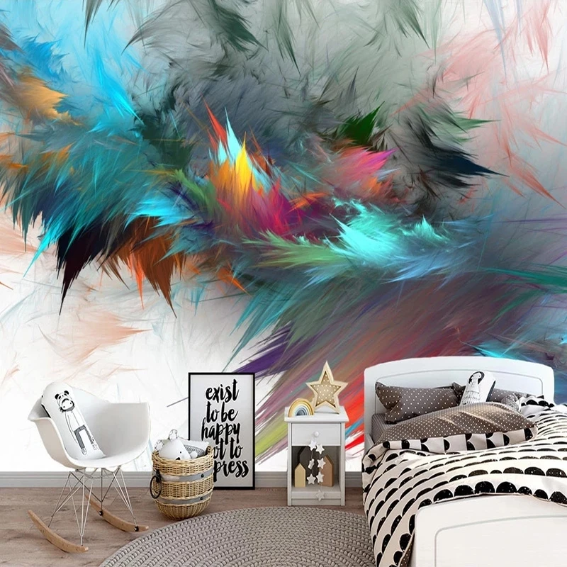 Customized products 3D Abstract Watercolor Colorful Feathers Mural Living room TV background wall Bedroom creativity Wallpaper