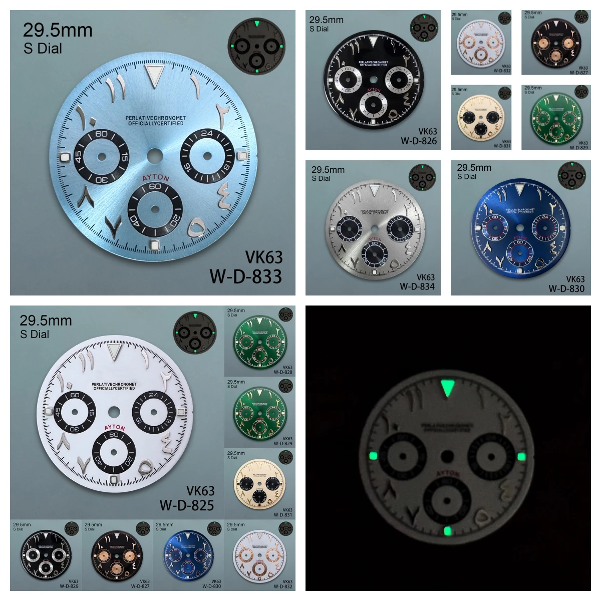 

29.5mm S Logo Arab Panda DTN Dial Fit VK63 Quartz Movement Green Luminous High Quality Watch Modification Accessories