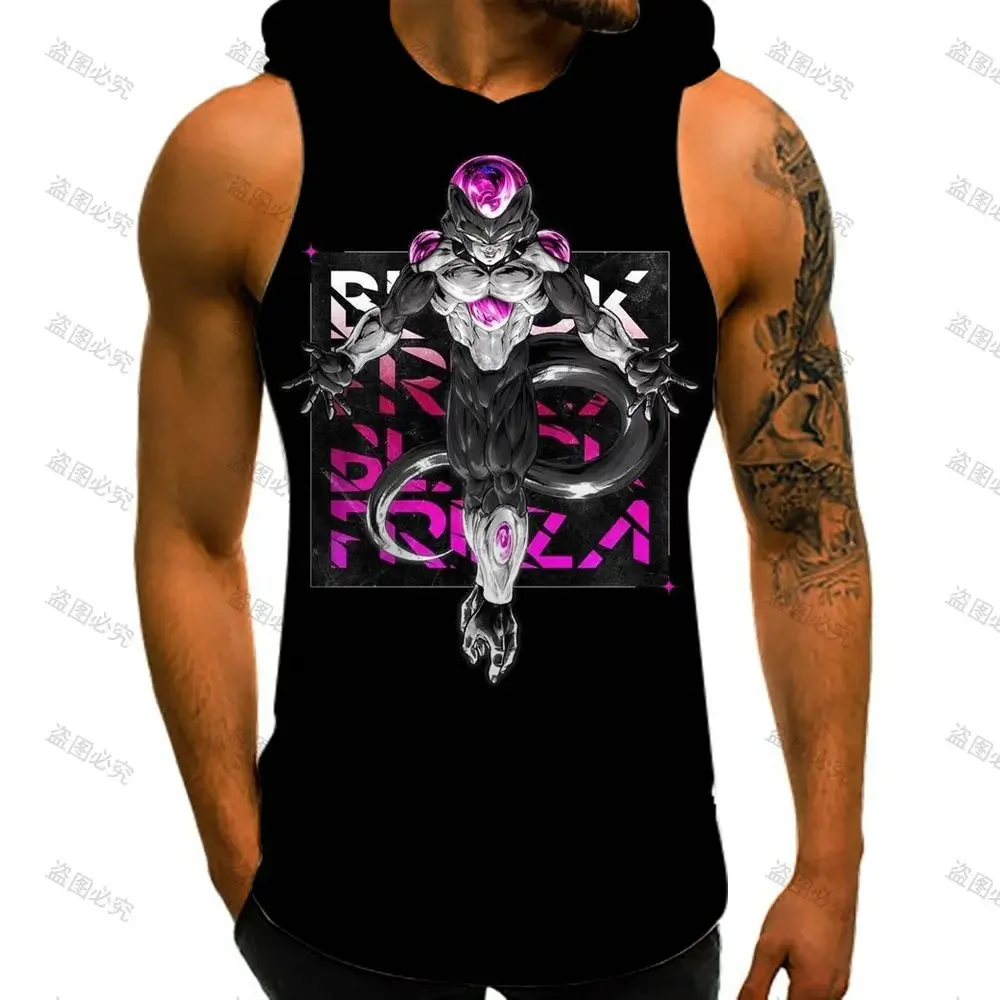 Men Tank Top Vest With Hood Trend Dragon Ball Z Bodybuilding Man Fashion Sleeveless Vests Super Saiyan Goku Men's Clothes Tops