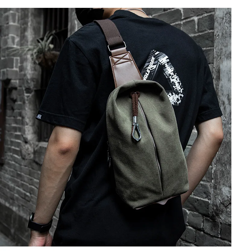 

Men's wear-resistant canvas crossbody chest bag, retro lock, large-capacity multi-functional single-shoulder backpack
