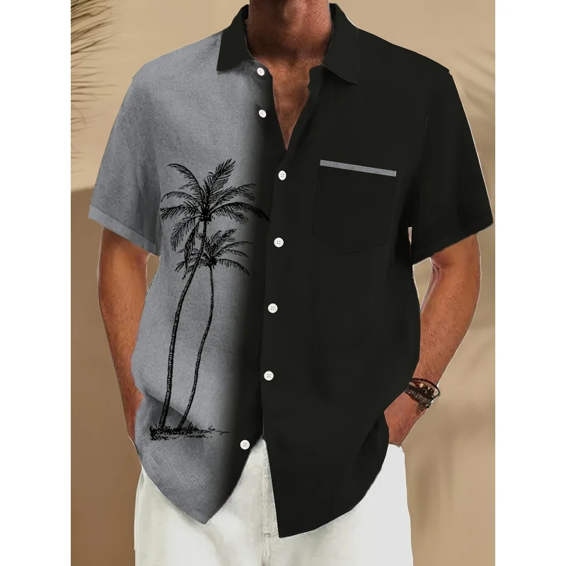 

Винтажная мужская рубашка с карманами на пуговицах в стиле гавайской кокосовой пальмы с градиентным принтом