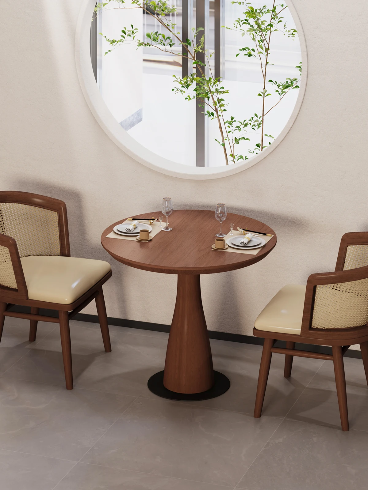 

Solid wood small round table, medieval restaurant bar table and chair combination, round 2/4 table for store opening 1069