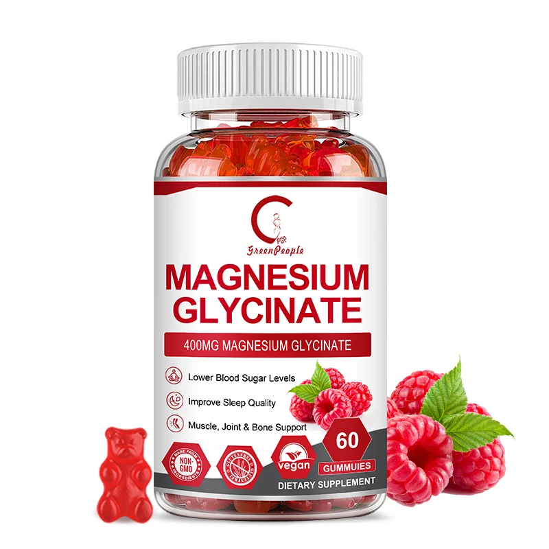 Gomitas de glicina-magnesio para adultos, suplemento de 400mg sin azúcar, vitamina D, B6, CoQ10, soporte y sueño