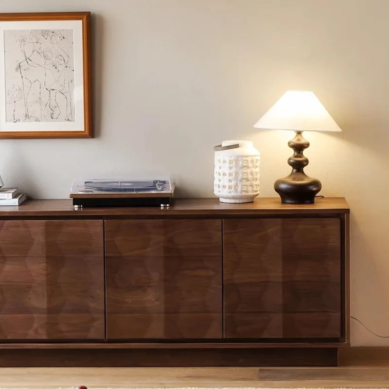 Vintage Nordic light luxury door cabinet Living room multi-functional locker Dining side cabinet North American black walnut TV