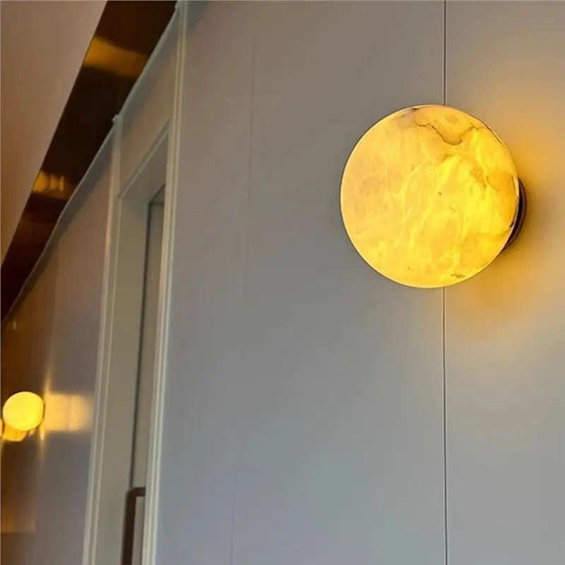 CHCH Living Room Bedroom Bed Decoration LED Wall Lights Natural Alabaster Wall Lamp Study Room Marble Light