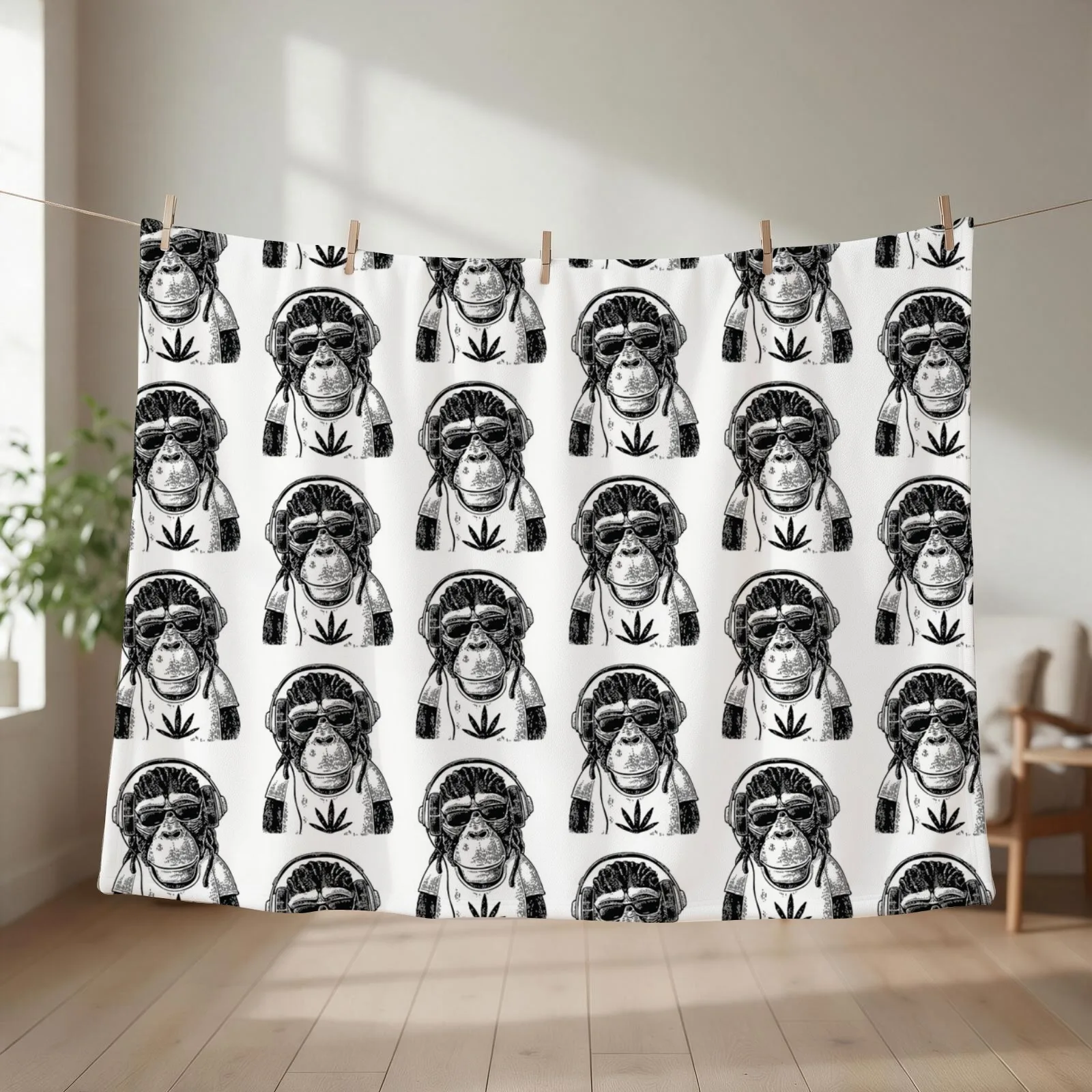 Weed monkey Throw Blanket couch cozy soft plush fuzzy picnic outdoor blanket