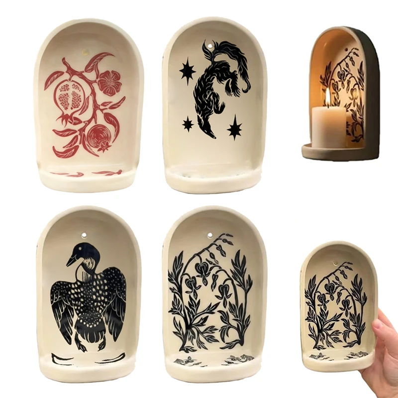 

【Nice】Sacred Wall Niche Collection - Handmade Wall Altar With Candle Holder Decorative Alcove Shelf For Meditation Dis