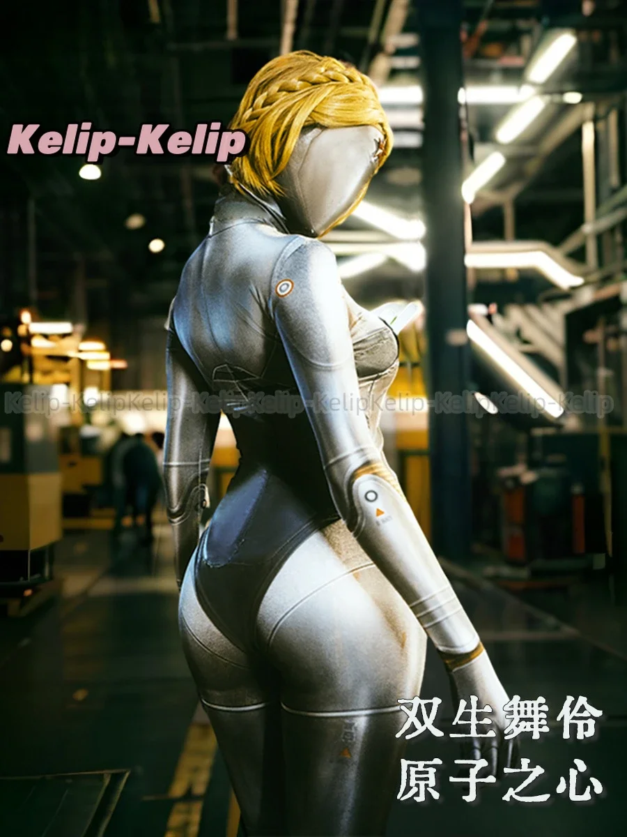 الذرية القلب تأثيري حلي روبوت التوائم تأثيري بذلة لعبة اليسار واليمين الذرية القلب الشكل ديكسي ارتداءها شعر مستعار أشقر