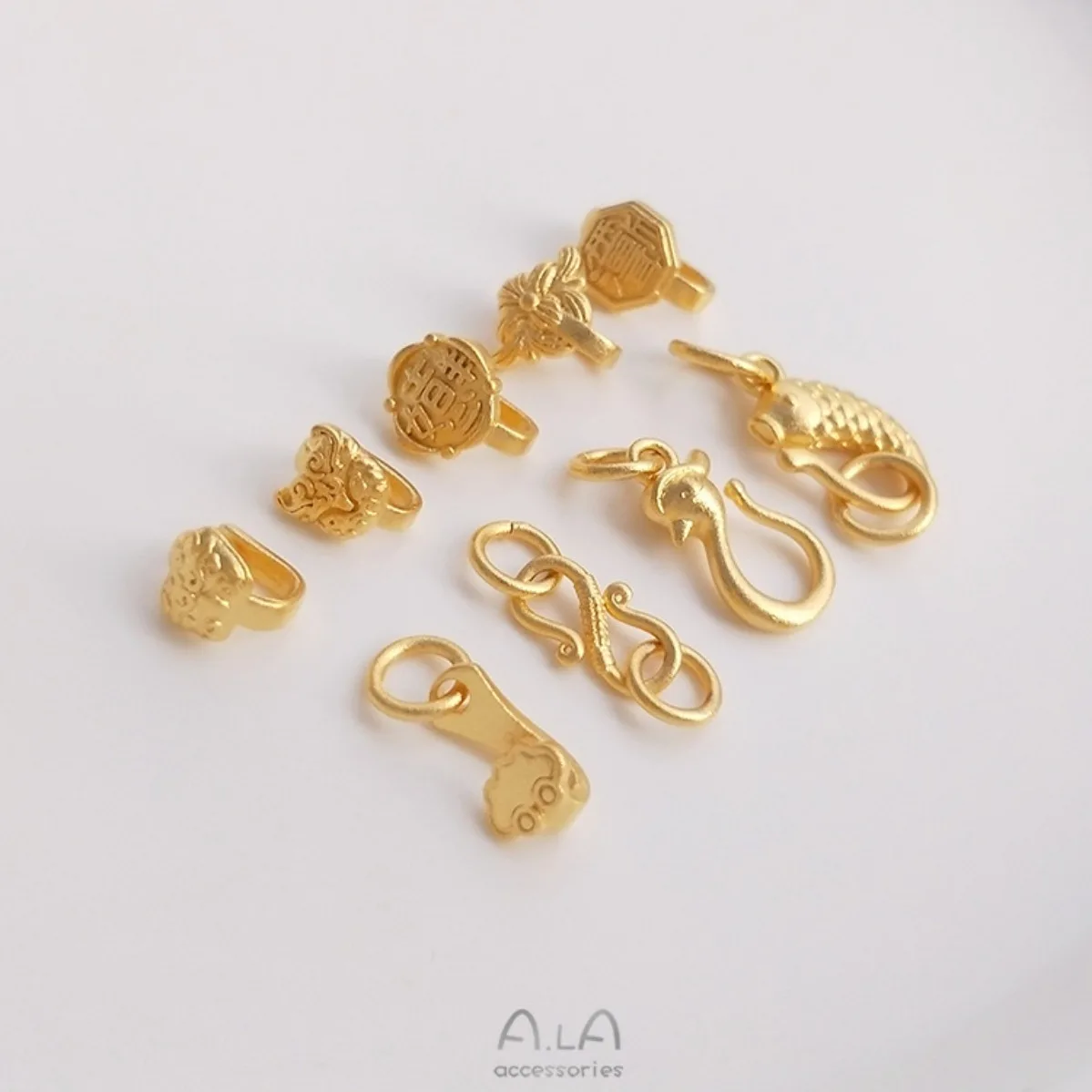 Brass Vietnam Gold Auspicious Beast Ruyi S Fish Hook Clasp DIY Bracelet Jewelry End Connector Findings