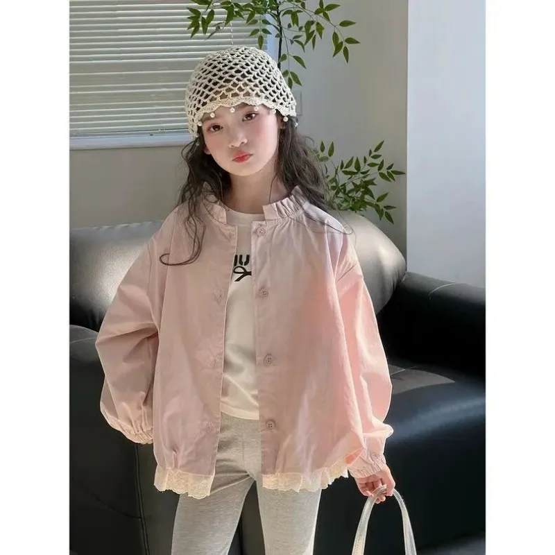 

Girls' Jacket 2026 Spring/Autumn New Children's Lace Casual Cardigan Coat 4 6 8 10 12Y