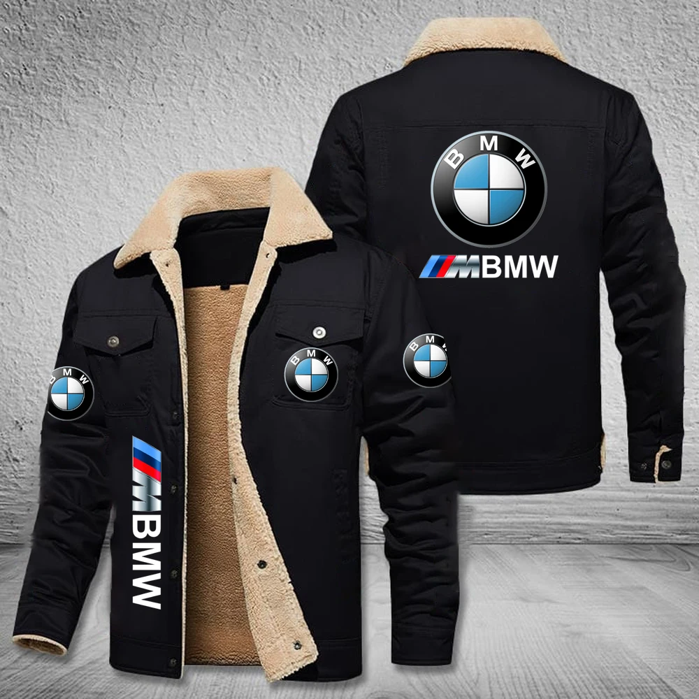 Kurtka z Logo BMW Plus aksamitna zima ciepła stylowa i wygodna kurtka kurtka zimowa BMW męska kombinezon wyścigowy z kołnierzem 2025